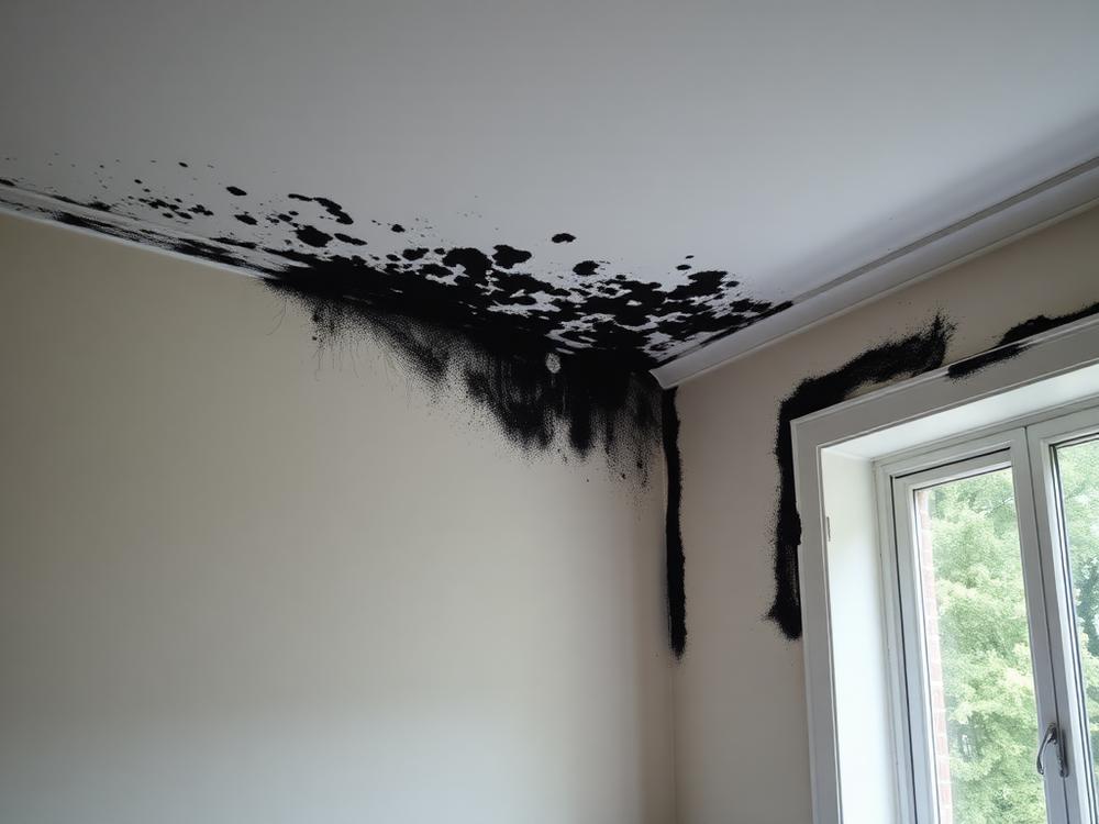 Bedroom corner covered in black mould
